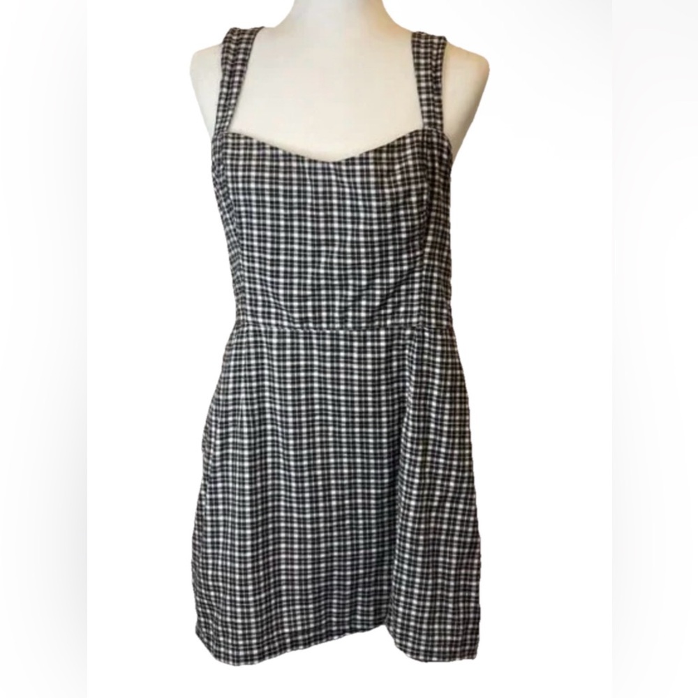 NWT Abercrombie & Fitch Medium Gingham Plaid Mini Dress Smocked Academia Pockets
